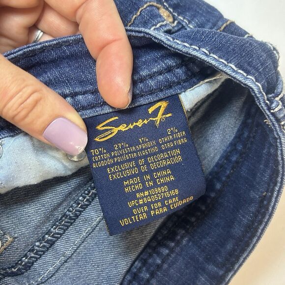 Seven 7 Women’s Dark Wash Denim Jean Shorts Size 10 Embroidered Back pockets - Picture 4 of 8